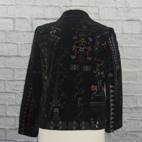 Chicos Velvet Embroidered Grommet Jacket 0 - Picture 3 of 12